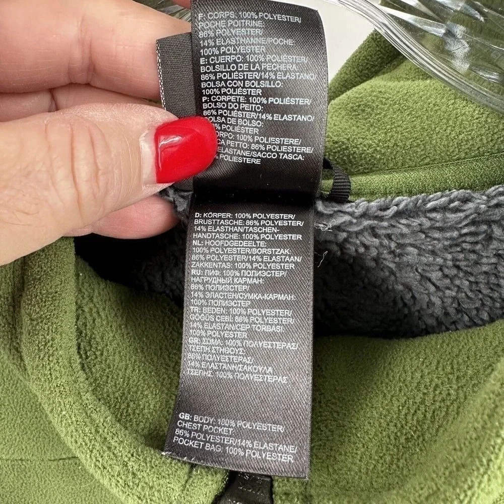The North Face Full Zip Fleece Jacket Green Grey Chest Pocket Mock Neck Mens XL